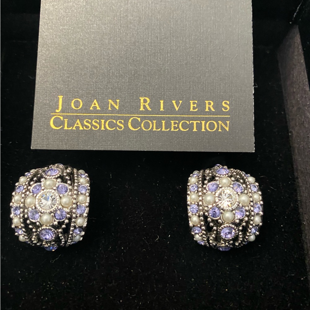 Joan Rivers Classics Collection Vintage Silver and Purple Clip On Earrings